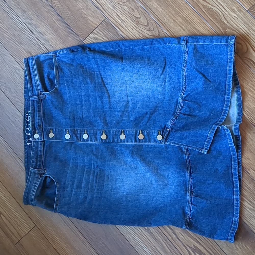 Nuggles Button Ruffle Denim Skirt 2x